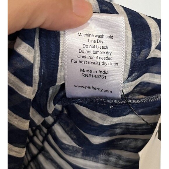 Parker Navy White Stripe V Neck Smocked Peplum Long Sleeve Blouse Size S - Picture 7 of 9